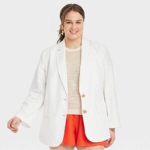 a new day Women's Cream Blazer linen blend